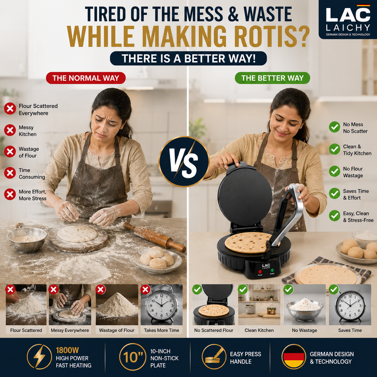 Premium Electric Roti Maker – 10" Non-Stick Plate | 1800W Fast Heating