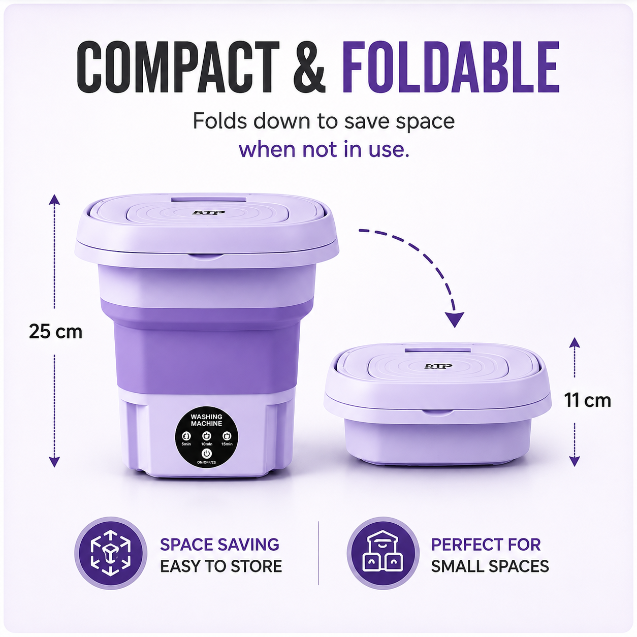 Foldable Mini Laundry Machine – Portable Compact Washer for Travel, Dorms & Small Spaces